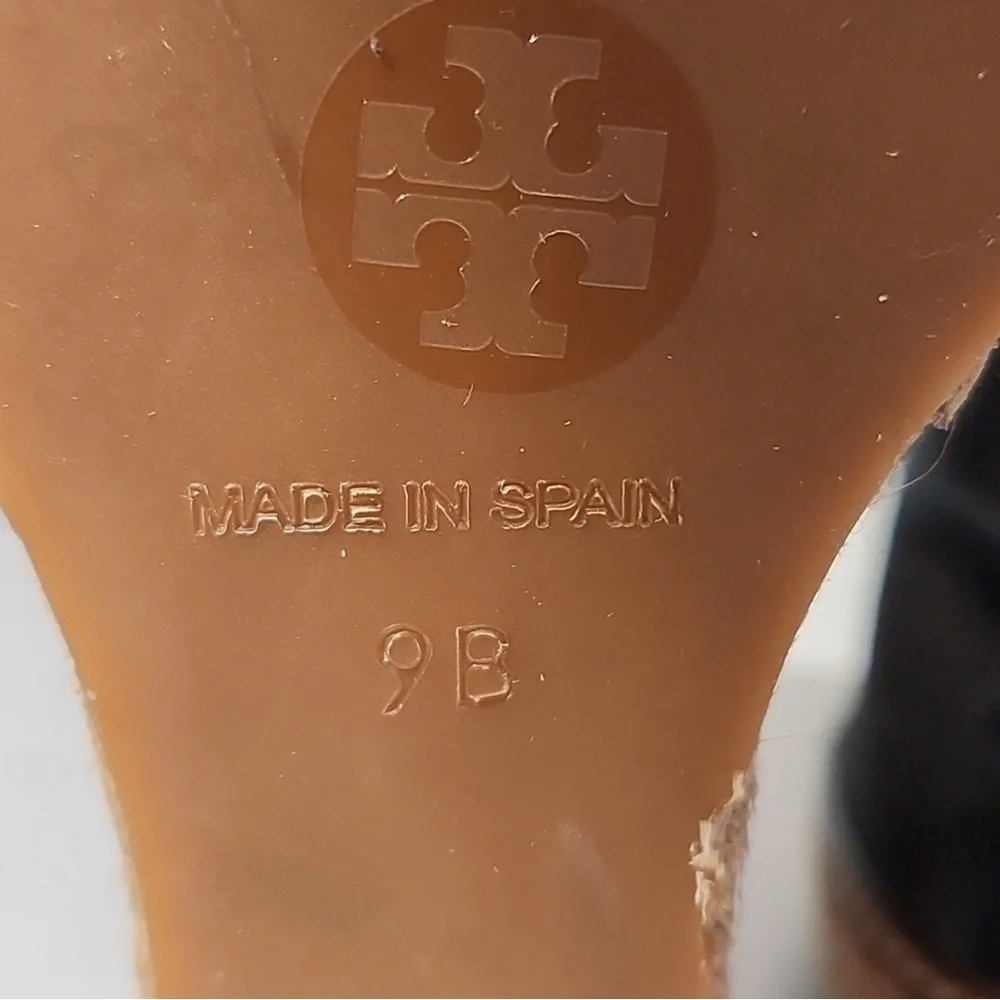 Tory Burch Black Canvas Jackie Bow Espadrille Wedge Pumps